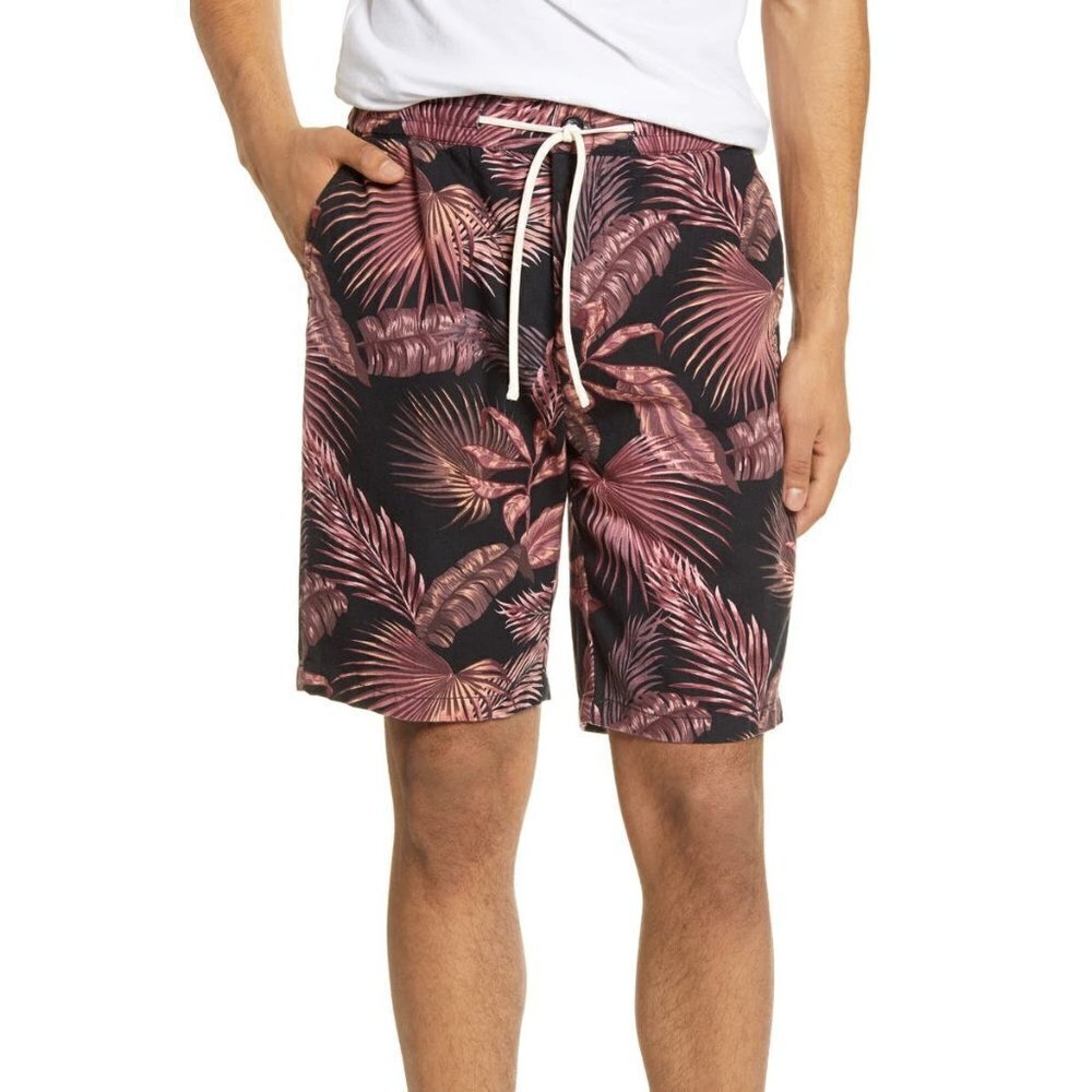 Scotch & Soda Mens Black Pink Tropical Mid Length Beach Board Shorts Sz 36 New
